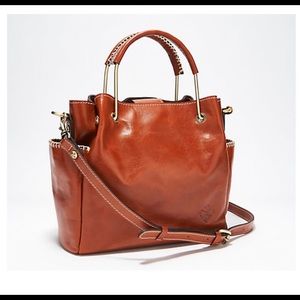 Patricia Nash Priola Leather Tote Crossbody Antique Brass Metal Handles NWT